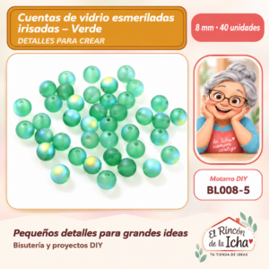 BL008-5 Cuentas de vidrio esmeriladas irisadas – Verde – 8 mm – 40 unidades