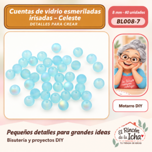 BL008-7 Cuentas de vidrio esmeriladas irisadas – Celeste – 8 mm – 40 unidades