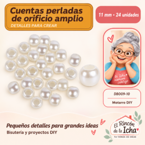 DB009-10 Cuentas perladas de orificio amplio – 11 mm – 24 unidades