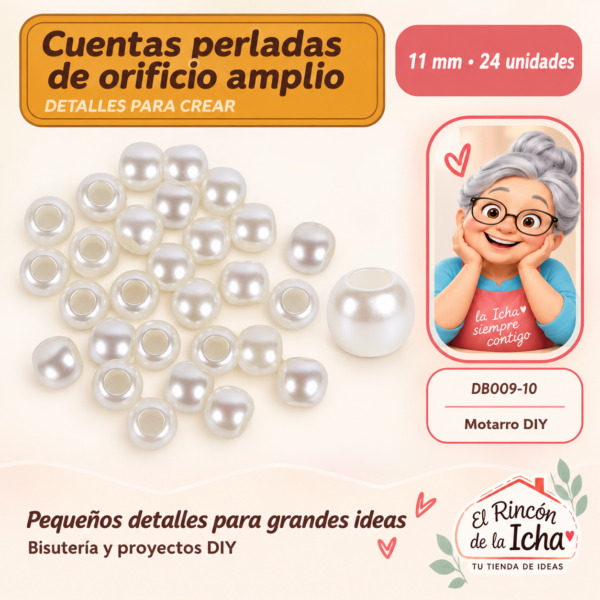 Cuentas perladas de orificio amplio – 11 mm – 24 unidades
