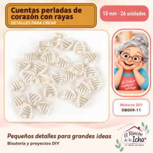 DB009-11 Cuentas perladas de corazón con rayas – 10 mm – 26 unidades
