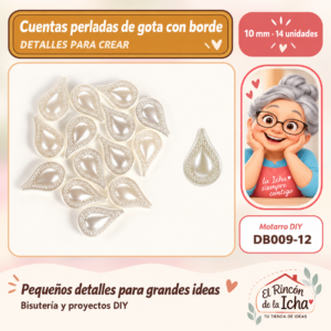 DB009-12 Cuentas perladas de gota con borde – 10 mm – 14 unidades