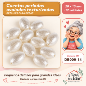 DB009-14 Cuentas perladas ovaladas texturizadas – 20 × 15 mm – 12 unidades