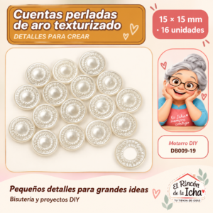 DB009-19 Cuentas perladas de aro texturizado – 15 × 15 mm – 16 unidades