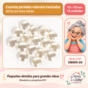 DB009-20 Cuentas perladas redondas facetadas – 15 × 15 mm – 16 unidades