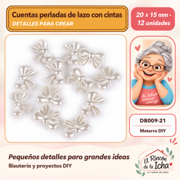 Cuentas perladas de lazo con cintas – 20 × 15 mm – 12 unidades