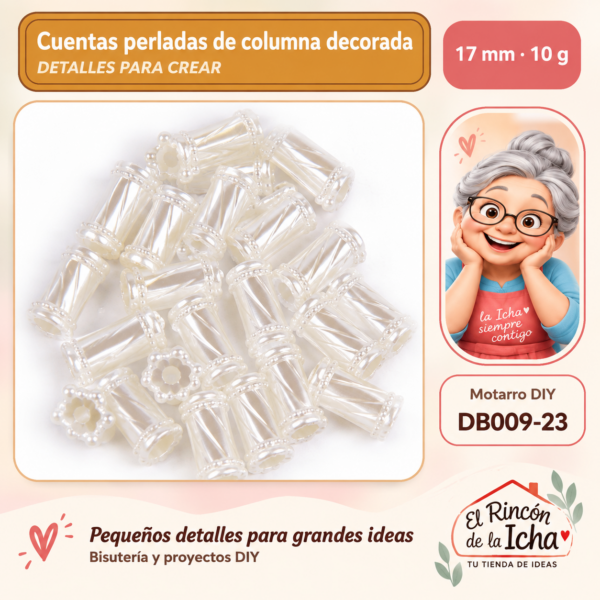 Cuentas perladas de columna decorada – 17 mm – 10 g