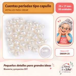 DB009-25 Cuentas perladas tipo capullo – 25 × 17 mm – 38 unidades