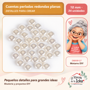DB009-27 Cuentas perladas redondas planas – 10 mm – 34 unidades
