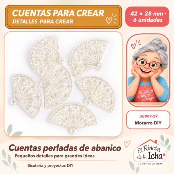 Cuentas perladas de abanico – 42 × 28 mm – 6 unidades