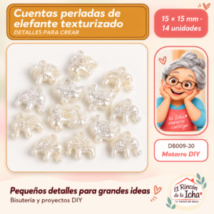 DB009-30 Cuentas perladas de elefante texturizado – 15 × 15 mm – 14 unidades