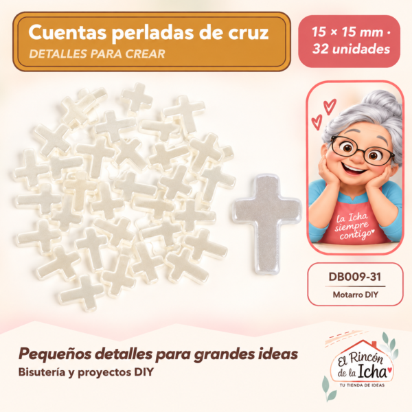 Cuentas perladas de cruz – 15 × 15 mm – 32 unidades