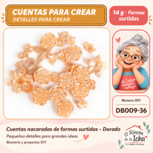 DB009-36 Cuentas nacaradas de formas surtidas – Dorado – 14 g