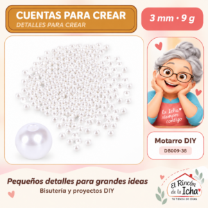DB009-38 Perlas decorativas redondas – Blanco – 3 mm – 9 g