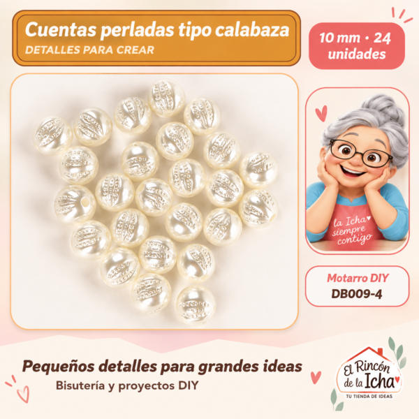 Cuentas perladas tipo calabaza – 10 mm – 24 unidades