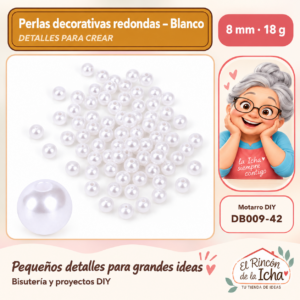 DB009-42 Perlas decorativas redondas – Blanco – 8 mm – 18 g