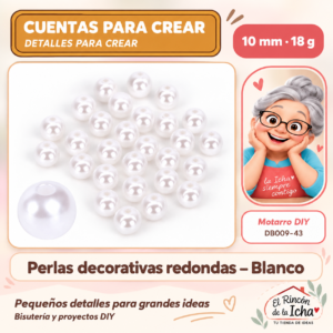 DB009-43 Perlas decorativas redondas – Blanco – 10 mm – 18 g