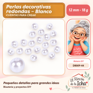 DB009-44 Perlas decorativas redondas – Blanco – 12 mm – 18 g
