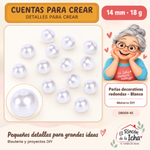 DB009-45 Perlas decorativas redondas – Blanco – 14 mm – 18 g