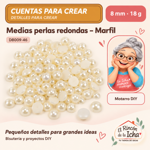 Medias perlas redondas – Marfil – 8 mm – 18 g