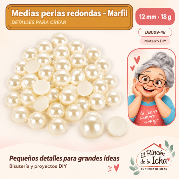 Medias perlas redondas – Marfil – 12 mm – 18 g