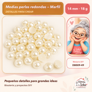 DB009-49 Medias perlas redondas – Marfil – 14 mm – 18 g