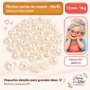 DB009-52 Medias perlas de corazón – Marfil – 12 mm – 18 g