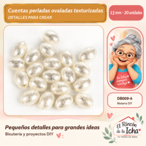 DB009-6 Cuentas perladas ovaladas texturizadas – 13 mm – 20 unidades