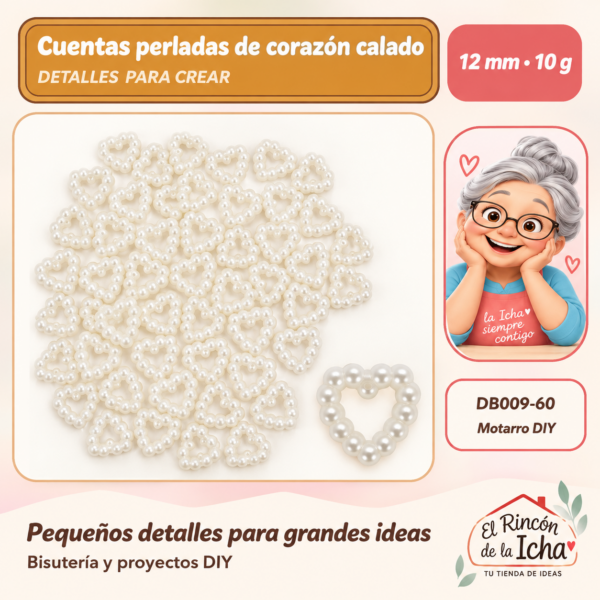 Cuentas perladas de corazón calado – 12 mm – 10 g