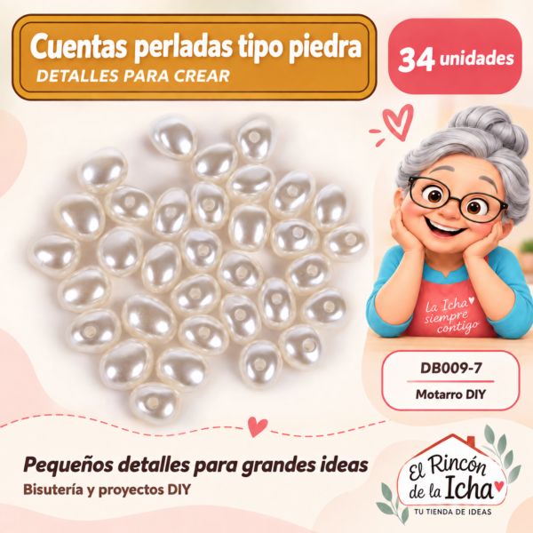 Cuentas perladas tipo piedra – 34 unidades