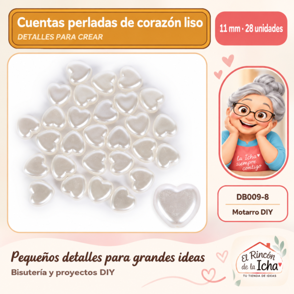 Cuentas perladas de corazón liso – 11 mm – 28 unidades