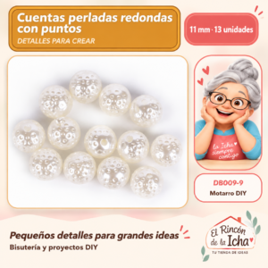DB009-9 Cuentas perladas redondas con puntos – 11 mm – 13 unidades
