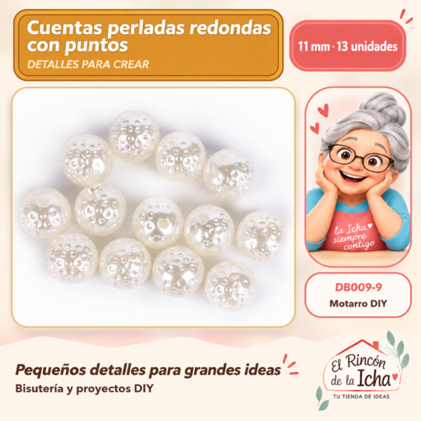Cuentas perladas redondas con puntos – 11 mm – 13 unidades