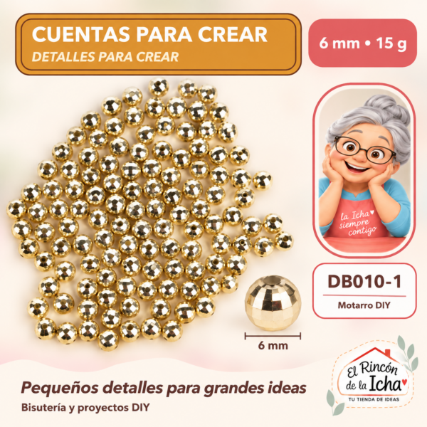 Cuentas facetadas tipo disco – Dorado – 6 mm – 15 g