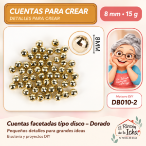 DB010-2 Cuentas facetadas tipo disco – Dorado – 8 mm – 15 g