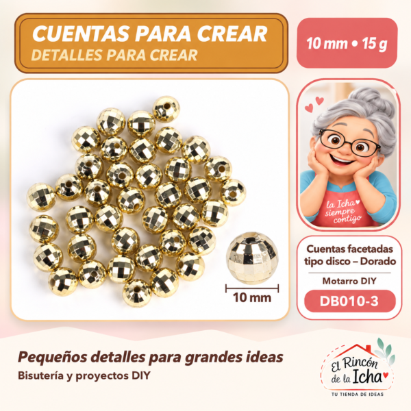 Cuentas facetadas tipo disco – Dorado – 10 mm – 15 g
