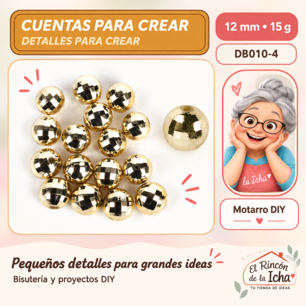 Cuentas facetadas tipo disco – Dorado – 12 mm – 15 g