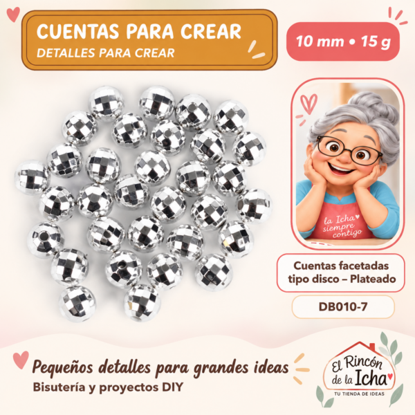 Cuentas facetadas tipo disco – Plateado – 10 mm – 15 g