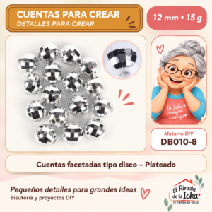 DB010-8 Cuentas facetadas tipo disco – Plateado – 12 mm – 15 g