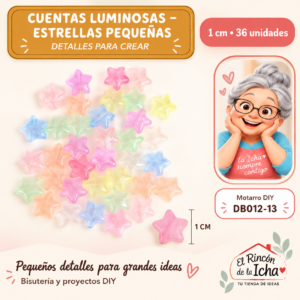 DB012-13 Cuentas luminosas – Estrellas pequeñas – 1 cm – 36 unidades
