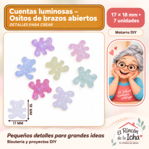 DB012-15 Cuentas luminosas – Ositos de brazos abiertos – 17 × 18 mm – 7 unidades