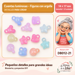 DB012-21 Cuentas luminosas – Figuras con argolla – 14 × 17 mm (estrella) – 12 unidades