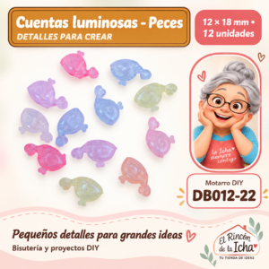 DB012-22 Cuentas luminosas – Peces – 12 × 18 mm – 12 unidades