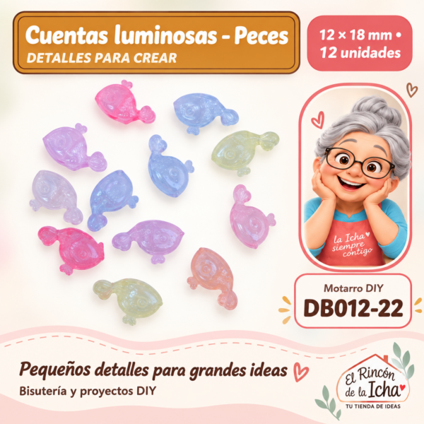 DB012-22 Cuentas luminosas – Peces – 12 × 18 mm – 12 unidades