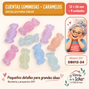 DB012-24 Cuentas luminosas – Caramelos – 12 × 26 mm – 9 unidades