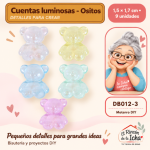 DB012-3 Cuentas luminosas – Ositos – 1,5 × 1,7 cm – 9 unidades
