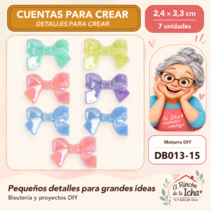 DB013-15 Cuentas irisadas – Lazos anchos – 2,4 × 3,3 cm – 7 unidades
