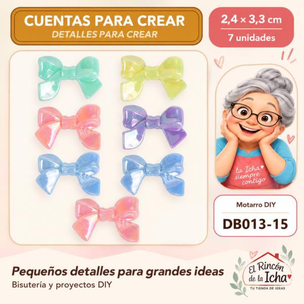 Cuentas irisadas – Lazos anchos – 2,4 × 3,3 cm – 7 unidades