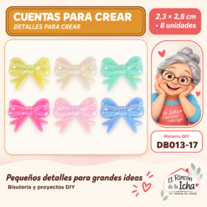 DB013-17 Cuentas irisadas – Lazos con cintas – 2,3 × 2,8 cm – 8 unidades
