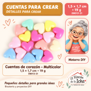 DB013-21 Cuentas de corazón – Multicolor – 1,5 × 1,7 cm – 19 g